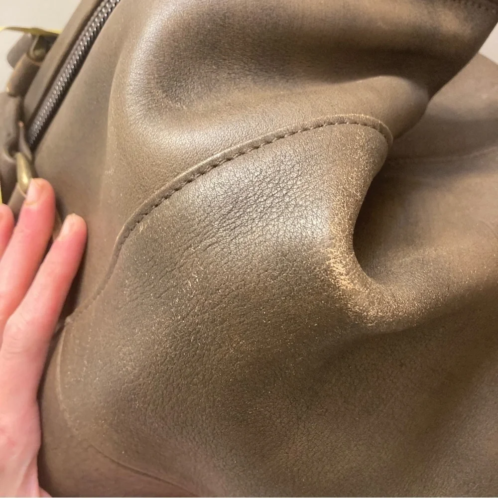 LL bean vintage brown leather weathered duffle bag